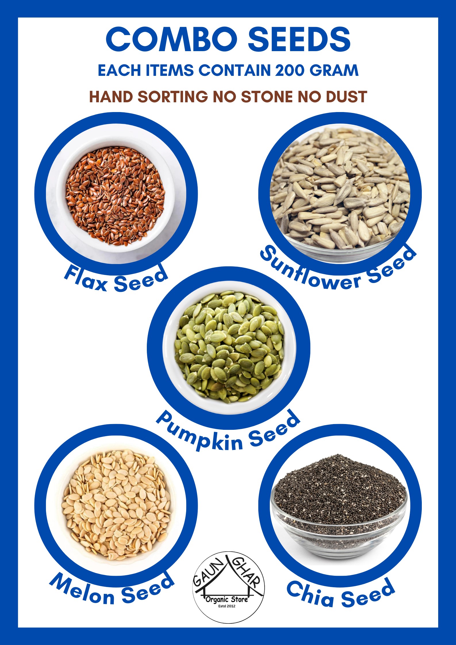 Sunflower Seeds Flax Seeds Melon Seeds Pumpkin Seeds Chia Seeds Combo Pack 1 Kg